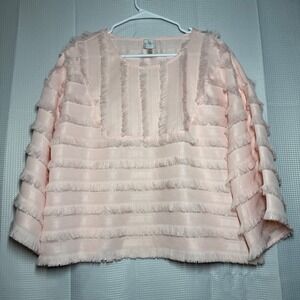 Cupio Fringe Blouse Medium Pink Textured Eyelash Stripe Boxy Top